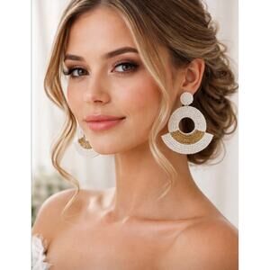 Kay Lee White Gold Glass Beaded Elegant Circle Earrings New